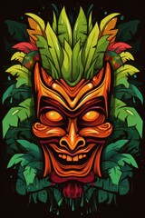 Wall Mural - Illustration of a tropical Tiki mask. Symbol of a wild tribe in the jungle.