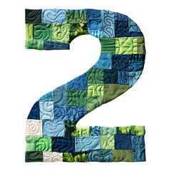 Wall Mural - Quilted Patch Number 2 Isolated on Transparent or White Background, PNG