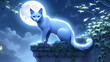 ghostly feline form ethereal glow perched atop an antique oak dresser moonlight