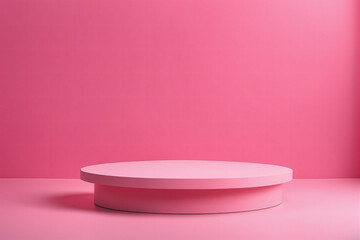 Empty pedestal display on pink background with blank stand for product show or presentation