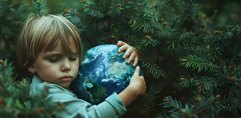 Wall Mural - Exploring Earth's Wonders: A Young Naturalist with Globe in Hand