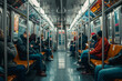 Urban Rhythms: Commuters Ride the Subway, Each Engrossed in Their Own World Amidst the City's Pulse