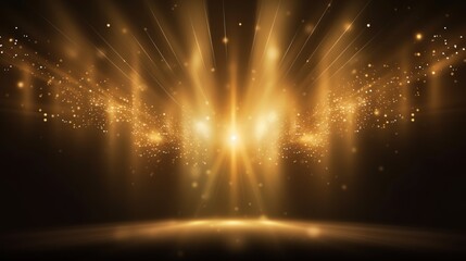 Canvas Print - Spotlight with shiny light and particles. Glow backdrop design of spotlight and stage. Gold color rays.