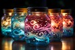 Colorful paint swirling in water - mesmerizing pattern inside glass jar captured in stunning detail