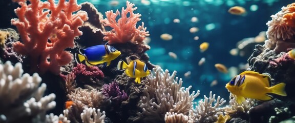 Wonderful and beautiful underwater world with corals and tropical fish