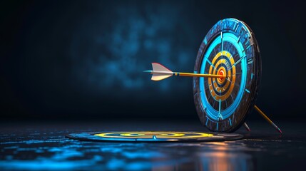 Poster - Illustration of target with arrow hitting the center. Success concept