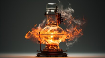 Burning kerosene lamp on dark background