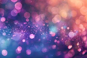 Poster - Purple bokeh lights background. Abstarct blurred glitter backdrop. Defocused light. Design for banner, invitation, card. Festive glowing lights, sparkle effect. Magical night, dream concept