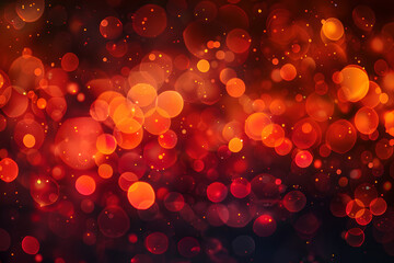 Poster - Vibrant red and orange bokeh lights. Abstarct blurred glitter backdrop. Defocused light. Design for banner, wallpaper. Festive glowing particles, sparkle