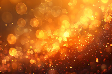 Poster - Warm golden bokeh lights background. Abstarct blurred glitter backdrop. Defocused light. Design for banner, wallpaper. Festive glowing particles