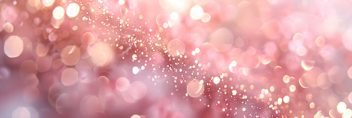 Poster - Abstract pink bokeh lights with glitter background. Blurred shiny backdrop. Defocused light texture. Design for banner, wallpaper, header. Romantic, Valentine's Day and love concept