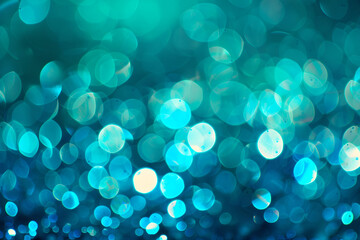 Poster - Abstract teal bokeh lights background. Blurred shiny glitter backdrop. Defocused light texture. Design for banner, wallpaper. Sea and ocean concept