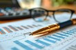 © svastix - Detailed view of a luxury pen lying on top of financial charts and graphs
