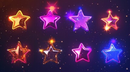 Fototapete - A set of glowing stars on a dark background. Perfect for adding a magical touch to any project