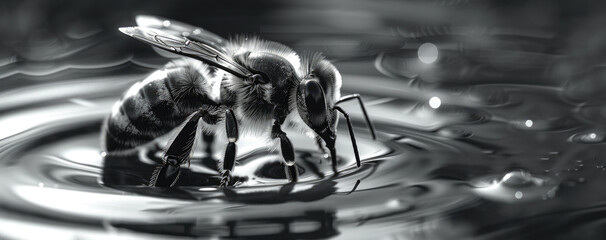 Poster - Close-up of a bee in water. Suitable for nature and wildlife concepts