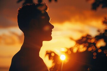 Poster - A man's silhouette against a vibrant sunset, ideal for inspirational content