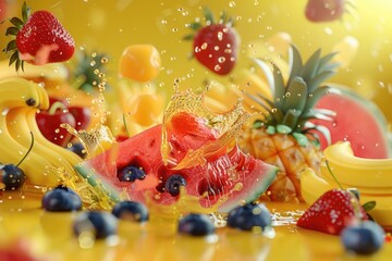 Poster - Fresh fruit on a wooden table, suitable for food and healthy lifestyle concepts