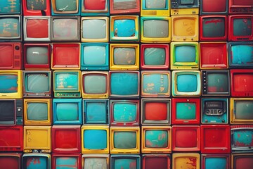 Wall Mural - A pile of vintage televisions stacked on top of each other. Perfect for retro technology concepts