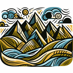 Sticker - mountain landscape illustration