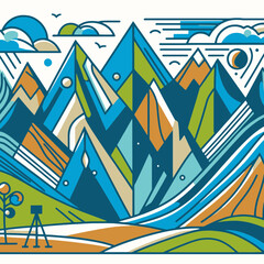 Sticker - mountain landscape illustration