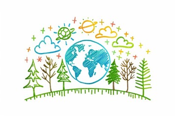 Aufkleber - Detailed drawing of the earth encircled by trees, suitable for environmental themes
