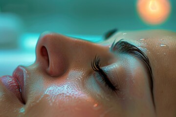 Wall Mural - Close up of a woman's face with closed eyes. Suitable for beauty and relaxation concepts