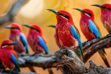 Poster - Colorful birds perched on a tree branch, suitable for nature and wildlife themes