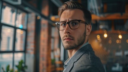 Poster - A man in a suit and glasses looking at the camera. Suitable for business and professional concepts