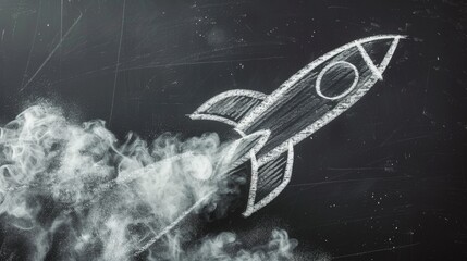 Canvas Print - A detailed chalk drawing of a rocket on a blackboard. Suitable for educational and science-themed projects