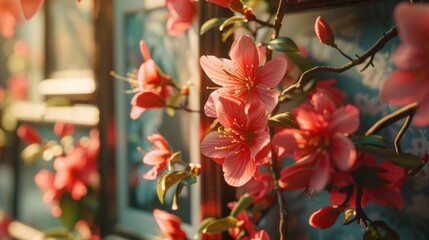 Poster - Close up of colorful flowers on tree. Perfect for nature backgrounds