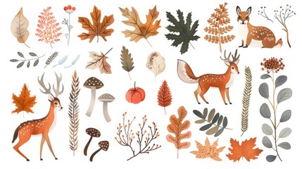Poster - A collection of different types of leaves and animals. Suitable for various nature-themed projects