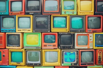 Aufkleber - A pile of televisions stacked on top of each other. Perfect for technology or entertainment concepts