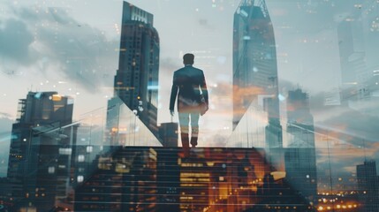 Poster - A man standing on top of a set of stairs. Suitable for various concepts and designs