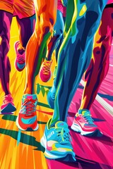Poster - A dynamic painting of a group of people running. Suitable for sports or active lifestyle concepts