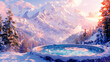 Open-air bath interior near forest, winter, snow view. hot tub outside