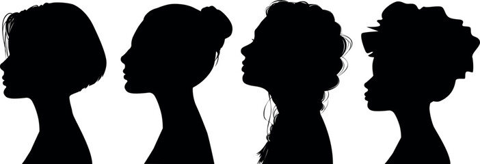 Wall Mural - female silhouettes in profile. turn. number. diversity young women for poster or text. elegant background as well.