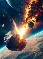 Wall Mural - an asteroid falls to earth. Selective focus.