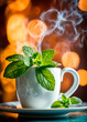 tea with mint in a cup. Selective focus.