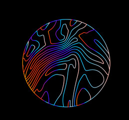 Poster - Holographic circle with warped and glitched texture of lines.