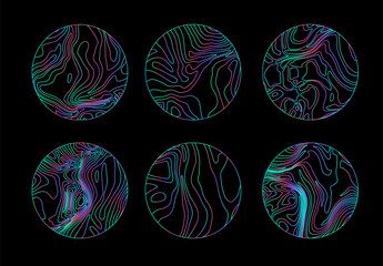 Aufkleber - Elegant holographic circles with psychedelic wavy pattern in neon bright colors.