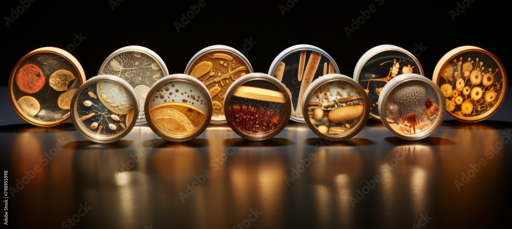 Collection of microorganisms and molds for educational demonstration in ...