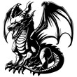 Majestic Angry Dragon Illustration Vector in Black and White
