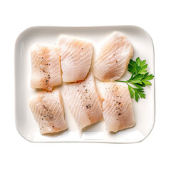 Wall Mural - fresh salmon fillet on plate on transparent background, clipping path, png, 