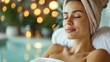 Serene Spa Experience: Woman Relaxing in Wellness Center. Generative ai