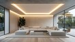© Anastasiia - Installing Modern LED Lighting on a Suspended Ceiling in a Minimalist Living Room Setting. Concept Home Renovation, LED Lighting, Suspended Ceiling, Minimalist Design, Modern Living Room