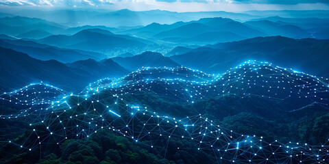 Wall Mural - eco city concept in the mountains, futuristic high-tech city with advanced infrastructure, science f