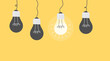 hanging lightbulbs turned off flat style yellow background