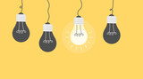 Fototapeta  - hanging lightbulbs turned off flat style yellow background