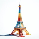Fototapeta Boho - Eiffel Tower colourful vivid icon made from LEGO blocks, on white background
