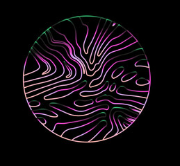 Wall Mural - Neon holographic circle with warped and glitched texture of lines.
